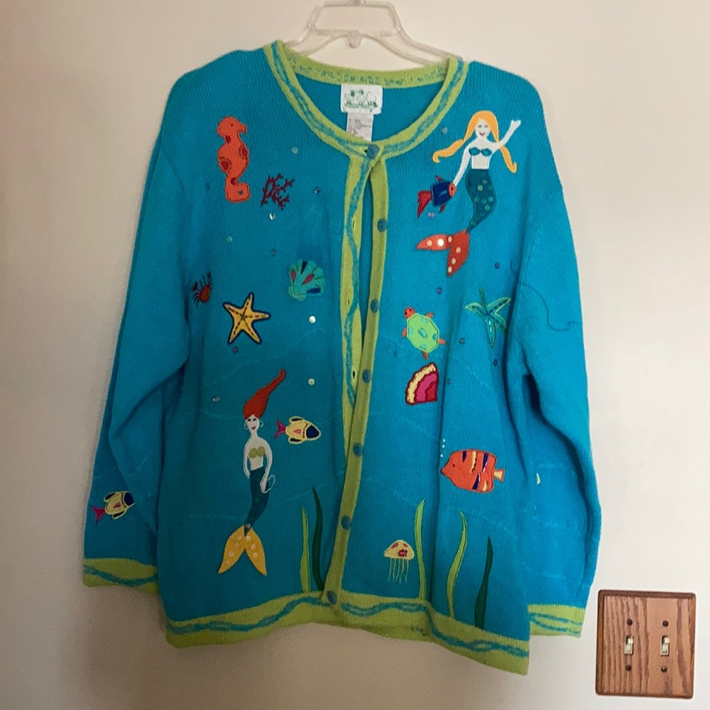 Sold NWOT Quaker Factory 2X Mermaid Cardigan Aqua